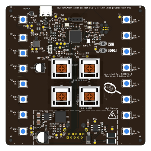 RP PoE Hub, top view 3D render from the KiCad model